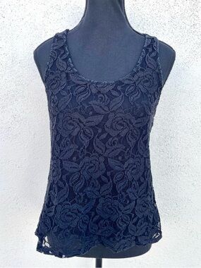 Guess Small Black Lace Y Back Tank Top